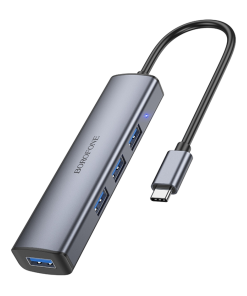 Adaptador Hub Tipo C 4 en 1 Borofone Dh12 Gris