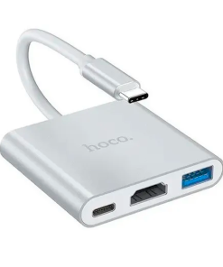 Adaptador Hub Hoco Hb14 Tipo C 3 en 1 Hdmi Usb Tipo C Gris