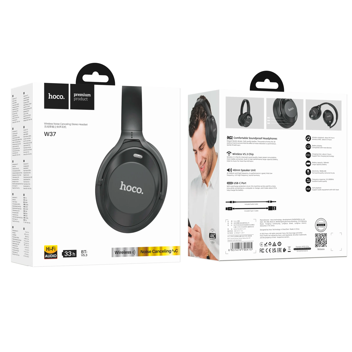 Audífonos Bluetooth Hoco W37 Anc Negro - Imagen 3