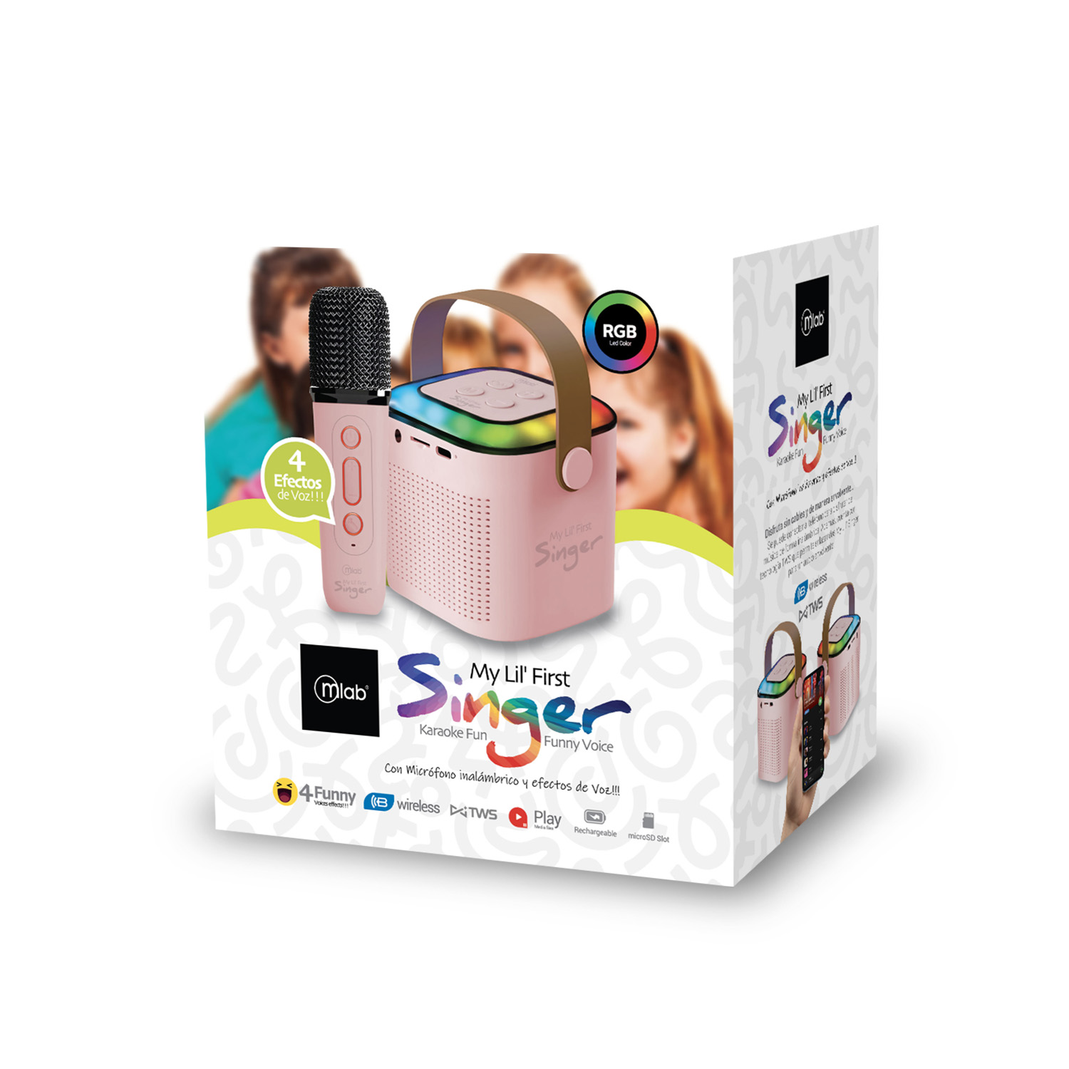 Parlante Portatil Bluetooth Karaoke Rgb My Lil First 1 Microfono Rosado - Imagen 3