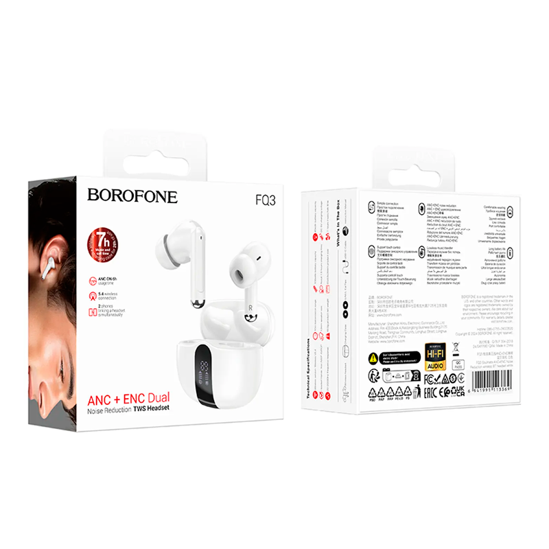 Audífonos In Ear Bluetooth Borofone Tws Fq3 Soulmate Anc Blanco - Imagen 4