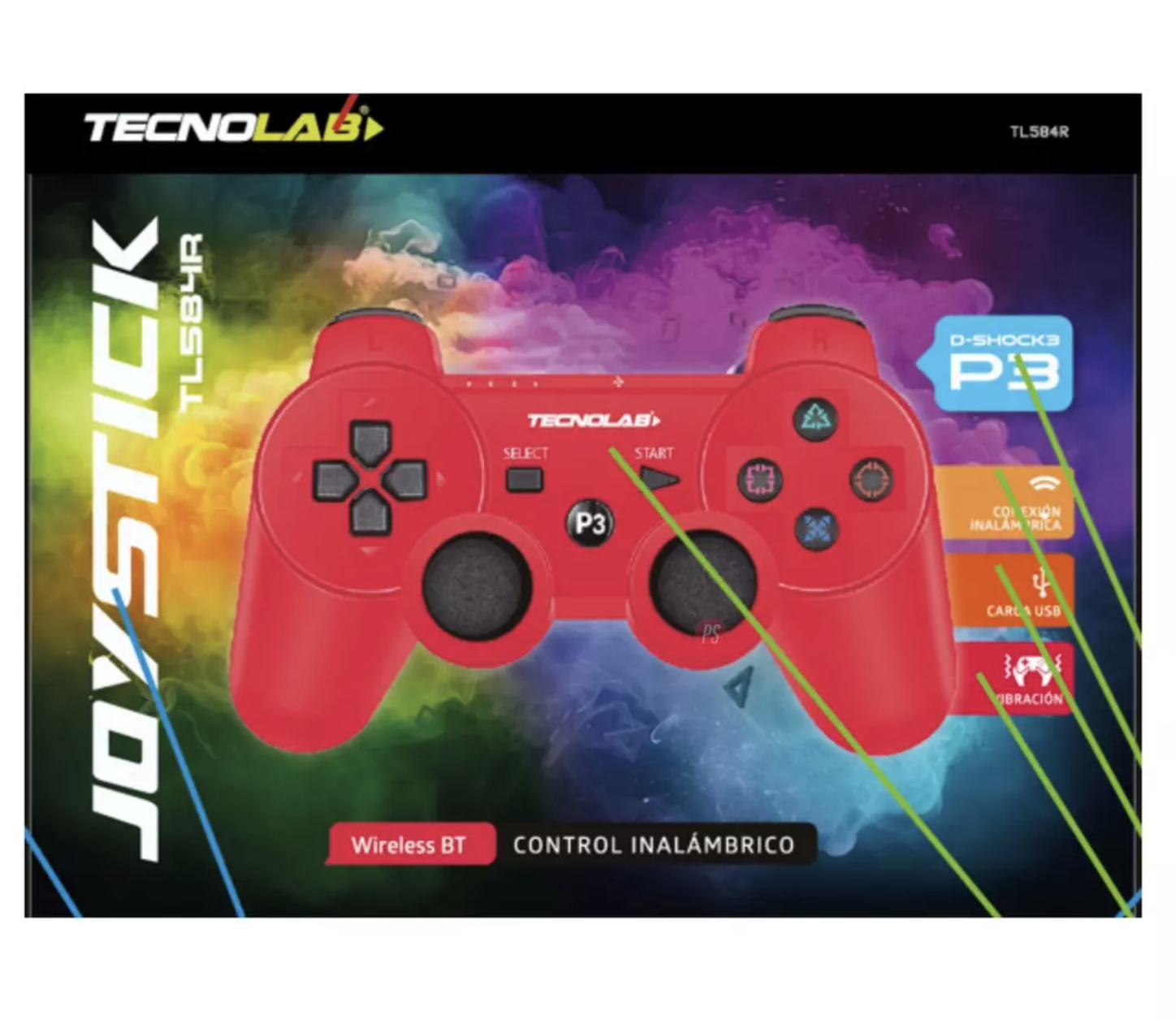 Control Joystick Bluetooth Tecnolab Para Ps3 Rojo - Imagen 3