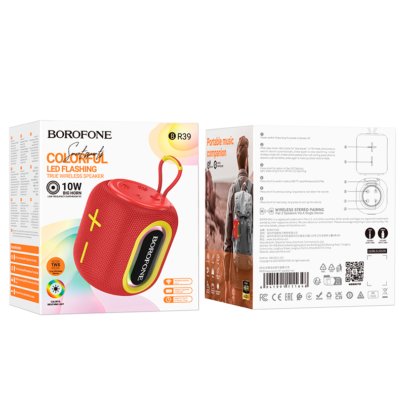 Parlante Inalambrico Bluetooth Borofone Br39 10w Fm Aux Rojo - Imagen 4